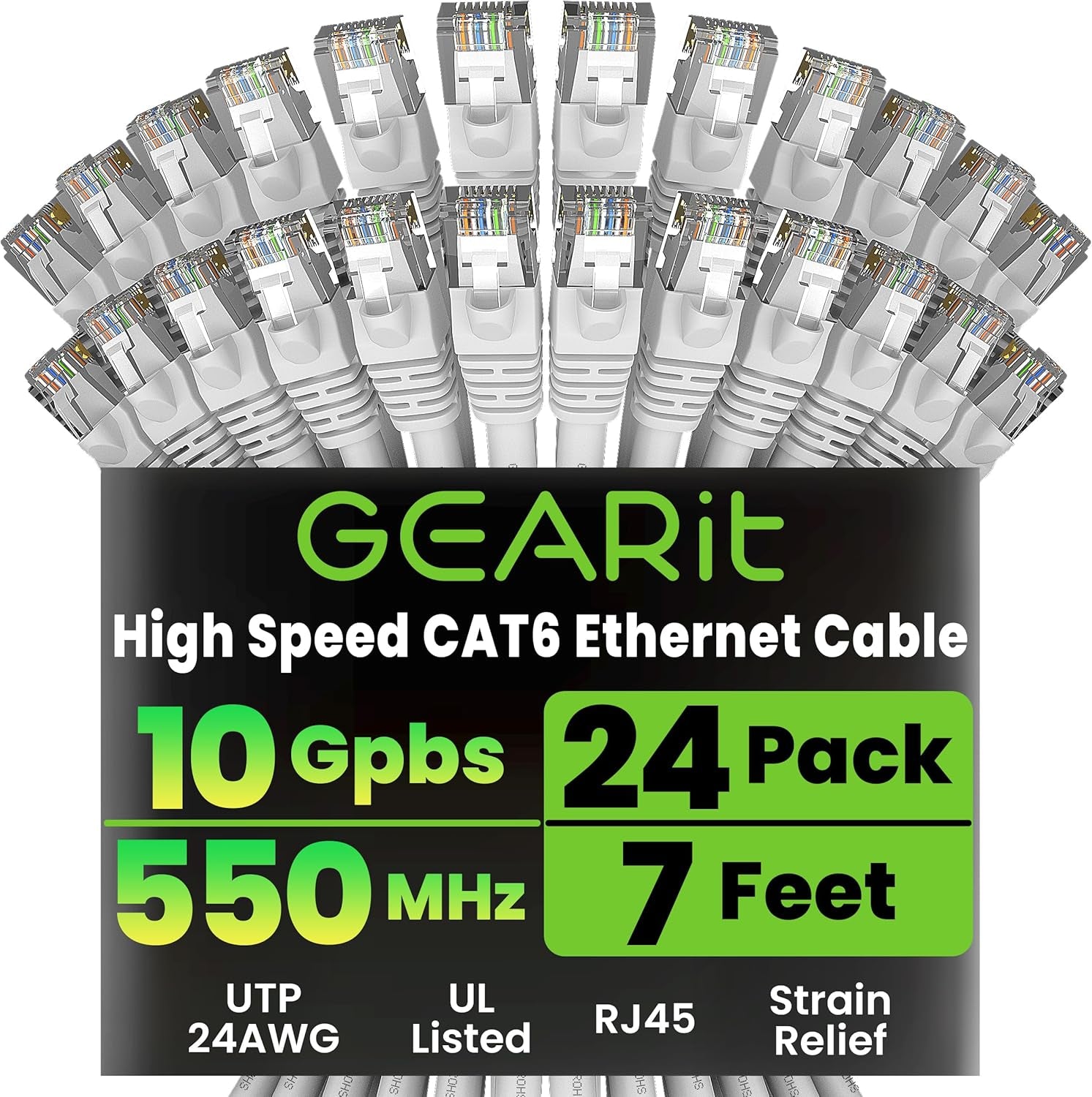 Cat 6 Ethernet Cable 7 Ft (24-Pack) - Cat6 Patch Cable, Cat 6 Patch Cable, Cat6 Cable, Cat 6 Cable, Cat6 Ethernet Cable, Network Cable, Internet Cable - White 7 Feet