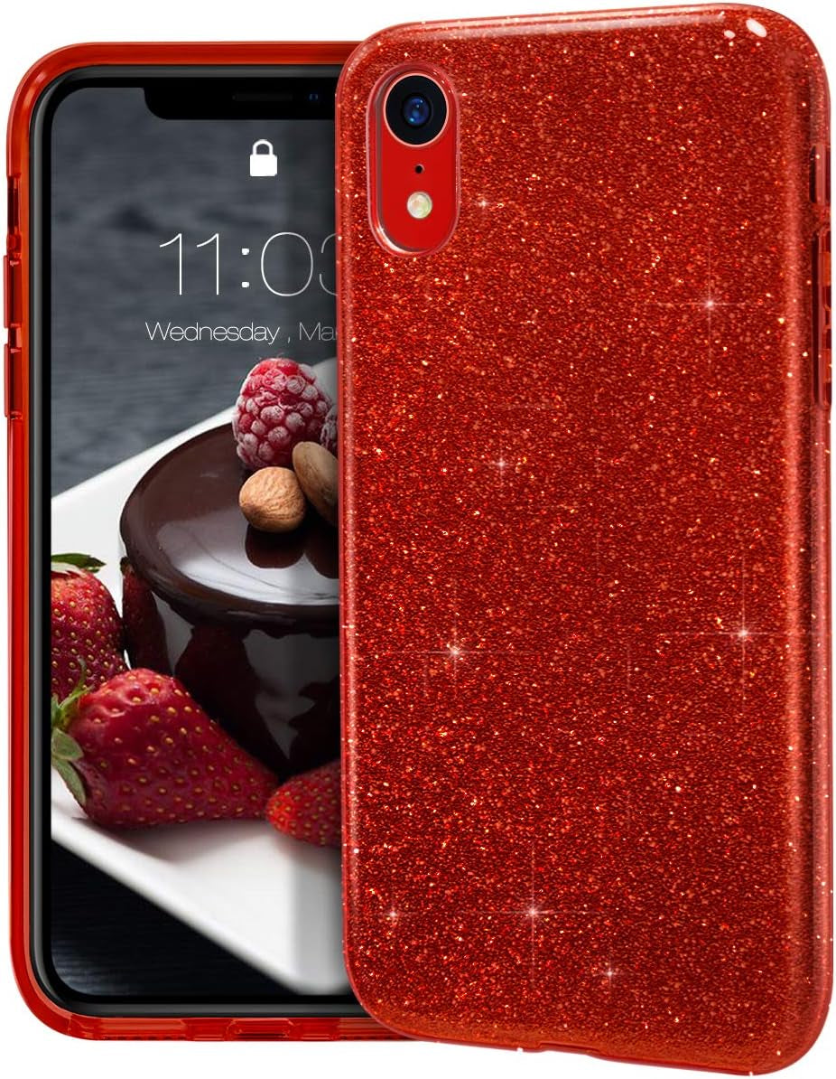 Iphone XR Case,Bling Sparkle Cute Girls Women Protective Case for Iphone XR 6.1"(Red)